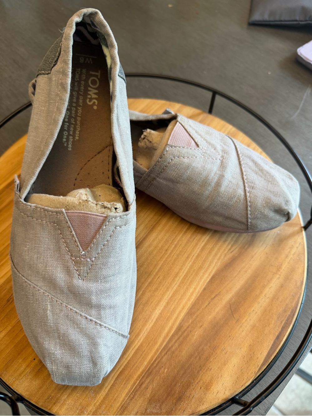TOMS Canvas Slip-On Flats in Light Gray with Pink V-Inset